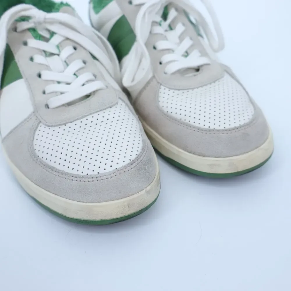 TORY BURCH Hank Court Sneakers White Green Lace Up Low Top Women's 8.5